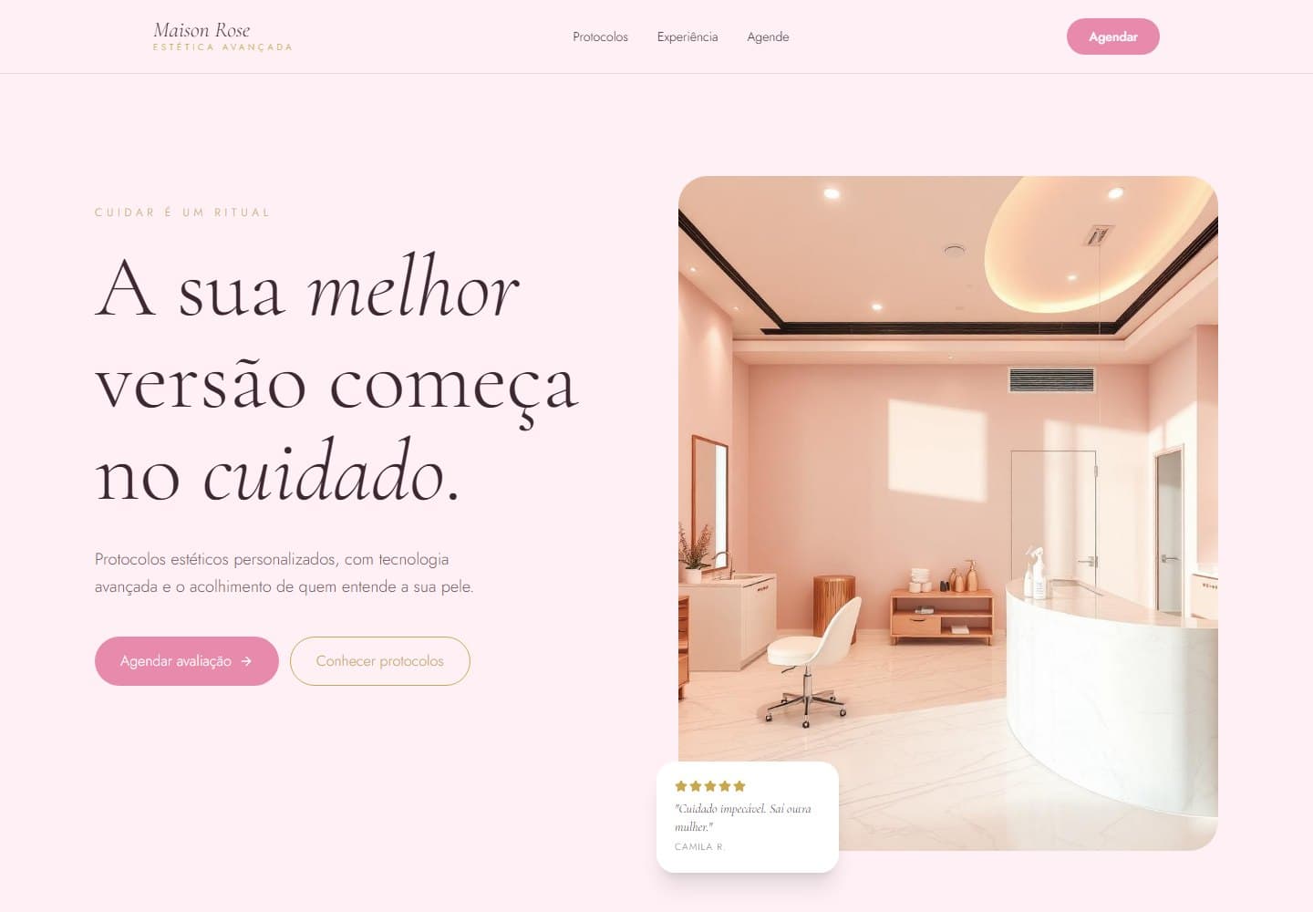 Landing page criada para uma clínica de estética